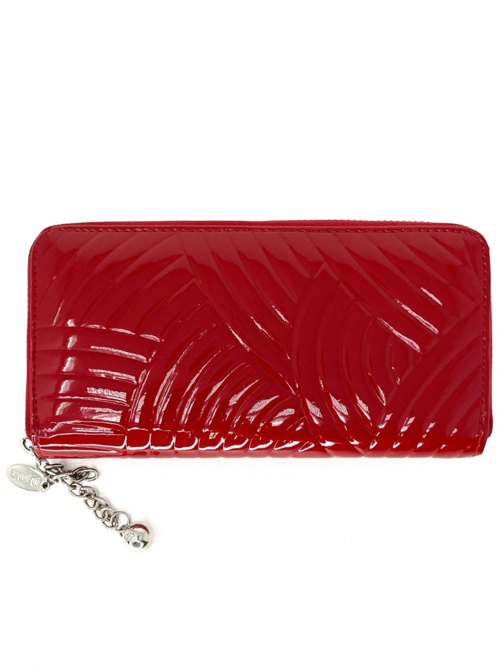 Polo Ralph Lauren Red Quilted Patent Leather Full Size Zip Around Wallet Zip EUC